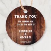 Étiquettes Cadeau Bois rustique mariage campagnard rural Merci (Devant)