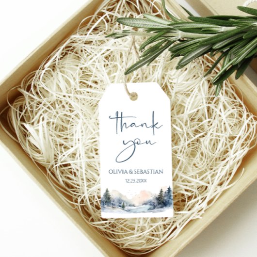 Étiquettes-cadeau Bois rustique Mariage forestier d'hiver Merci 