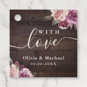 Étiquettes Cadeau Bois rustique mauve fleuri avec mariage d'amour (Devant)