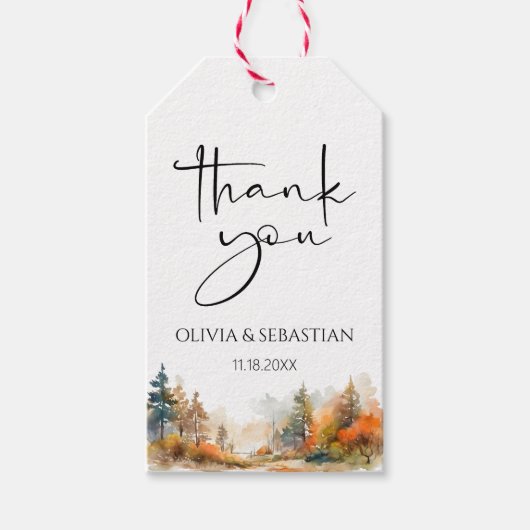 Étiquettes-cadeau Bois rustique Merci forestier d'automne (Devant)