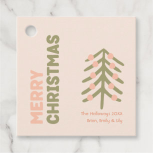 Étiquettes Cadeau Bold Modern Coral Joyeux Noël Famille Tags cadeaux