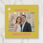 Étiquettes Cadeau Bold Pink Yellow Photo Wedding Modern Custom (Devant)