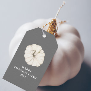 Étiquettes-cadeau Bon thanksgiving Citrouille gris et blanc