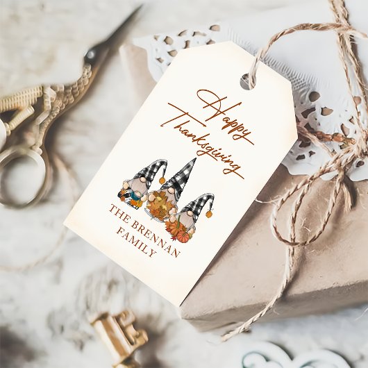 Étiquettes-cadeau Bon thanksgiving Citrouille Rustic Fall Gnomes