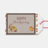 Étiquettes-cadeau Bon thanksgiving Cornucopia Panier Feuilles d'auto (Devant (Horizontal))
