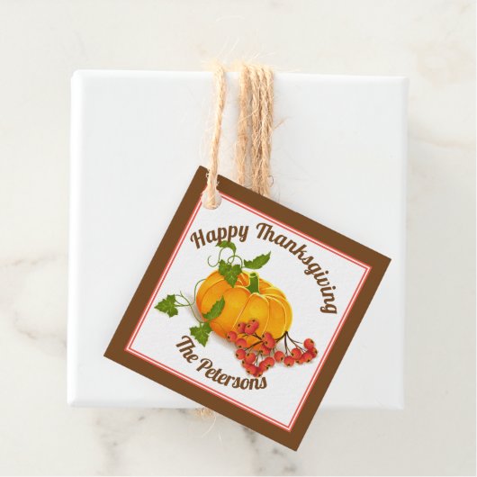 Étiquettes Cadeau Bon thanksgiving d'automne citrouille et baies bru (En situation)