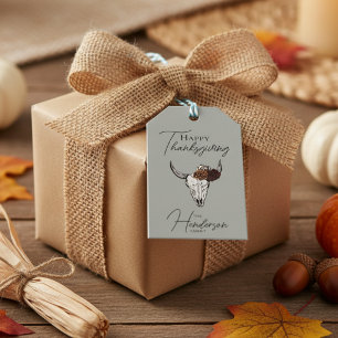Étiquettes-cadeau Bon thanksgiving Floral Vache Crâne automne récolt