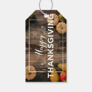 Étiquettes-cadeau Bon thanksgiving Gourds sur bois rustique