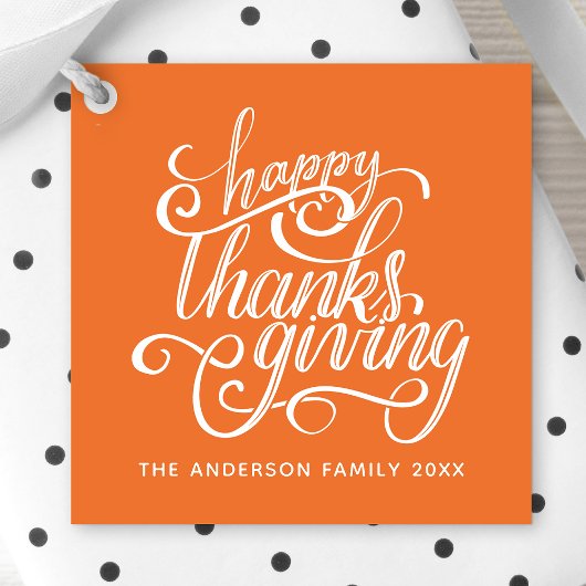 Étiquettes Cadeau Bon thanksgiving Moderne Script Harvest Orange