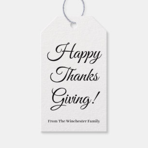 Étiquettes-cadeau Bon thanksgiving noir blanc script élégant