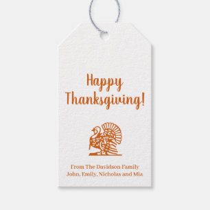 Étiquettes-cadeau Bon thanksgiving orange turkey script personnalisé