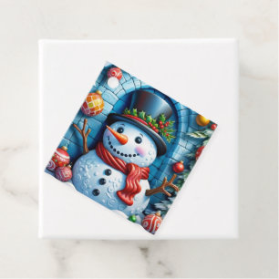 Étiquettes Cadeau Bonhomme de neige avec décoration de Noël -