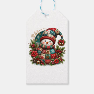 Étiquettes-cadeau Bonhomme de neige en patchwork de Noël