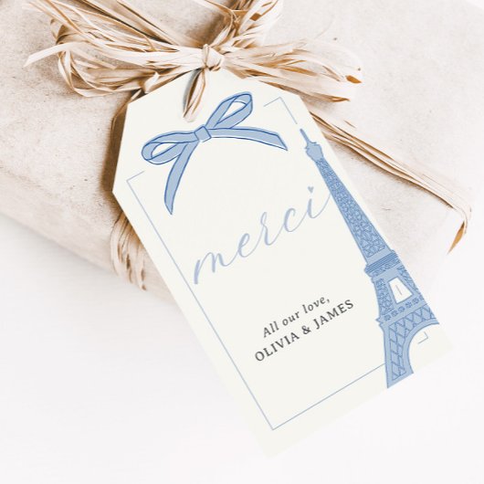 Étiquettes-cadeau Bonjour Bébé Blue Paris Eiffel Baby shower Favoris