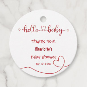 Étiquettes Cadeau Bonjour Bébé Cœur Rouge Minimal Fête de Naissance 