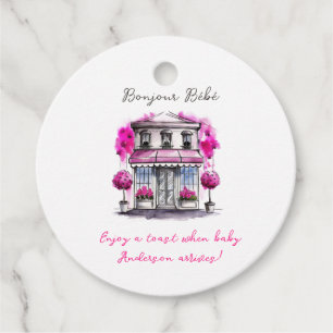 Étiquettes Cadeau Bonjour Bebe Paris French Pink Black Baby shower