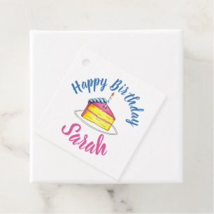 Étiquettes Cadeau Bonne fête d'anniversaire Pink Cake Slice Candle P