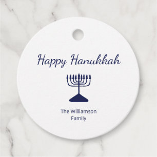 Étiquettes Cadeau Bonne Hanoukka Blue Menorah