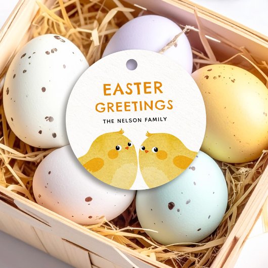 Étiquettes Cadeau Bonne Pâques avec deux petits poulets