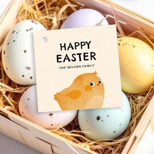 Étiquettes Cadeau Bonne Pâques avec petit poulet orange