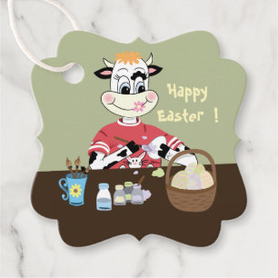 Étiquettes Cadeau Bonne vache de Pâques peindre des oeufs favoriser
