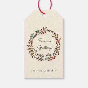Étiquettes-cadeau Bonnes Fêtes de couronne de Noël