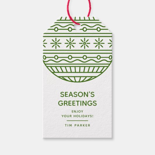 Étiquettes-cadeau Bonnes Fêtes vertes avec Bauble de Noël (Devant)