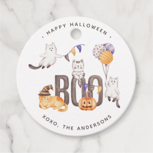 Étiquettes Cadeau Boo Cute Kid's Cats Ghosts Citrouille Happy Hallow