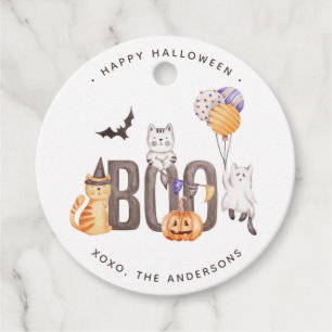 Étiquettes Cadeau Boo Happy Halloween Cute Kid's Cats Ghosts Citroui
