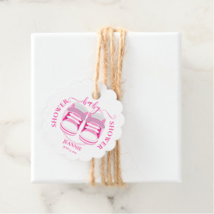 Étiquettes Cadeau BOOTIES ROSE FILLE BABY SHOWER Favoris rond Tags f