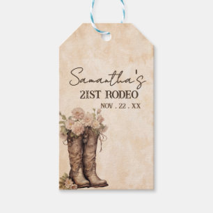 Étiquettes-cadeau Boots & Blush Rustique Anniversaire de 21 ans Cowg