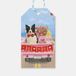 Étiquettes-cadeau Border Collie Chien Saint-Valentin Camion Cœurs 