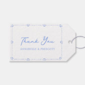 Étiquettes-cadeau Bordure Coastal Chic Shell Elegant Mariage Bleu (Devant (Horizontal))