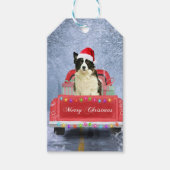 Étiquettes-cadeau Bordure Collie Chien dans Neige assis à Noël (Devant)