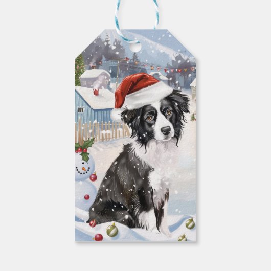 Étiquettes-cadeau Bordure Collie Chien Hiver Merveilles Pays Noël Jo (Dos)