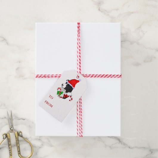 Étiquettes-cadeau Bordure Collie Noël (Avec de la ficelle)