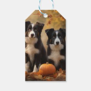 Étiquettes-cadeau Bordure Collie Puppy Automne Citrouille de plaisir