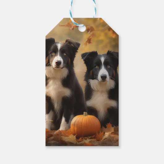 Étiquettes-cadeau Bordure Collie Puppy Automne Citrouille de plaisir (Devant)
