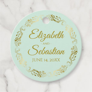 Étiquettes Cadeau Bordure dorée ornée Élégant mariage vert menthe
