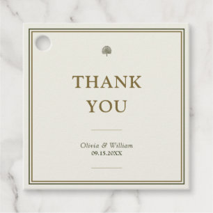 Étiquettes Cadeau Bordure ivoire et or Monogramme mariage dos blanc