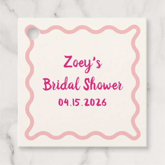 Étiquettes Cadeau Bordure ondulée rose dessinée à la main Mariage ch (Devant)