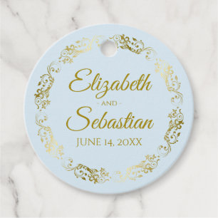 Étiquettes Cadeau Bordure or Lacy Élégant Mariage bleu poudre