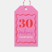 Étiquettes-cadeau Bordure rose et rouge Vague 30e anniversaire fête (Devant)