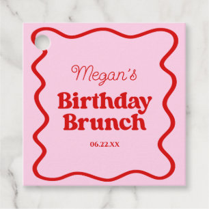 Étiquettes Cadeau Bordure rouge rose Vague Anniversaire Brunch Party