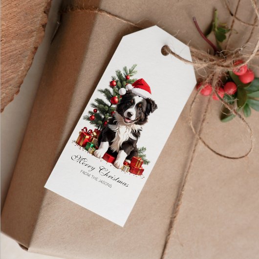 Étiquettes-cadeau Bordure souriante Collie Noël Chiot Personnalisé