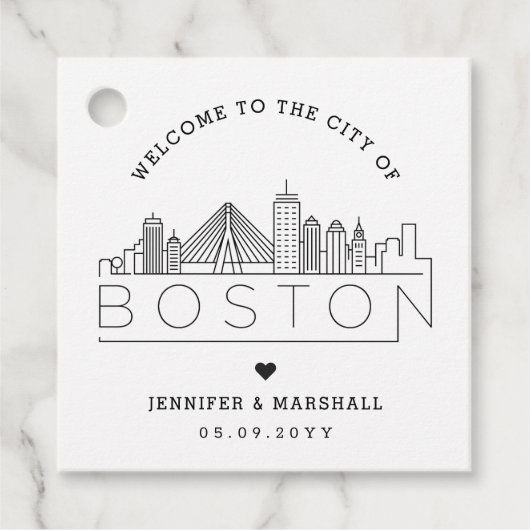 Étiquettes Cadeau Boston Skyline | Accueil mariage (Devant)