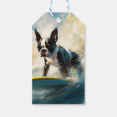 Étiquettes-cadeau Boston Terrier Beach Surfing Peinture (Dos)