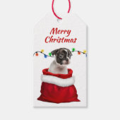 Étiquettes-cadeau Boston Terrier chiot dans le sac Père Noël (Devant)
