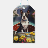 Étiquettes-cadeau Boston Terrier sur une rame : une aventure Pittore (Devant)