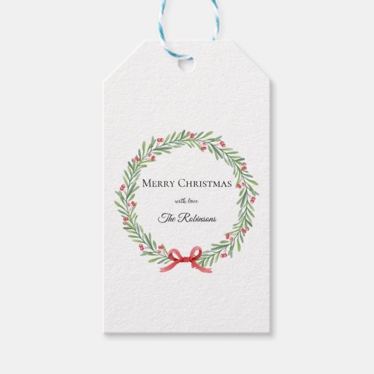 Étiquettes-cadeau Botanical Christmas Wreath Modern Script  (Devant)